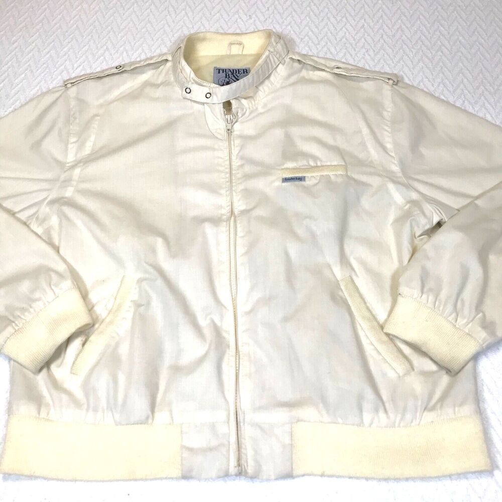 Trader Bay Mens Size Large Bomber Jacket White Po… - image 1